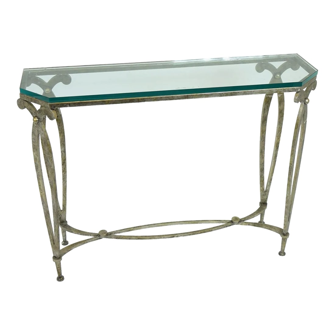 Mid 20th Century Modern Metal And Glass Side Table: Beautiful Modern Metal And Glass Side Table (45.5" x 13.5" x 34.25") Fantastic Metal structure design Fun & Classy accent piece for various decor styles This Beautiful Modern Metal and Glass Side