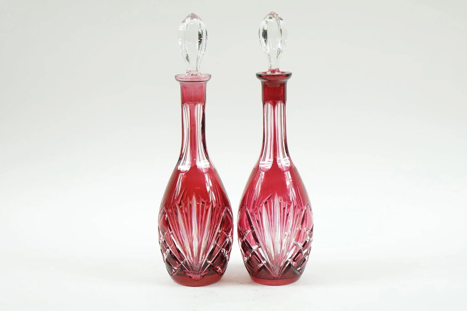 1960s Czech Hand Carved Glass Bottles with Tops - A Pair - 4