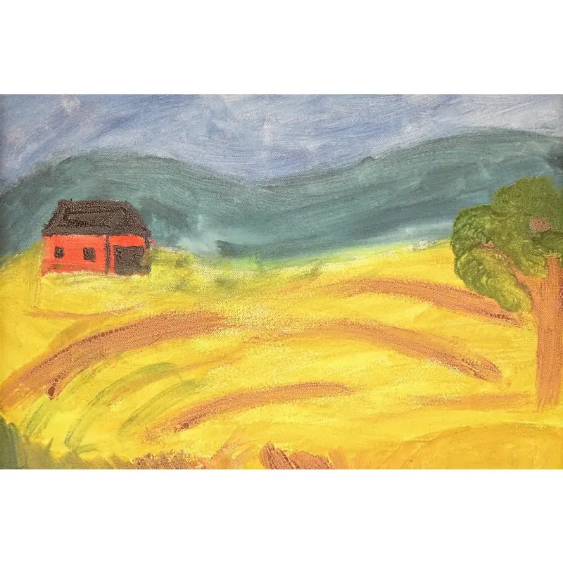 Field of Dreams - Early 20th Century Landscape, Original Acrylic Painting on Canvas, Framed - 2
