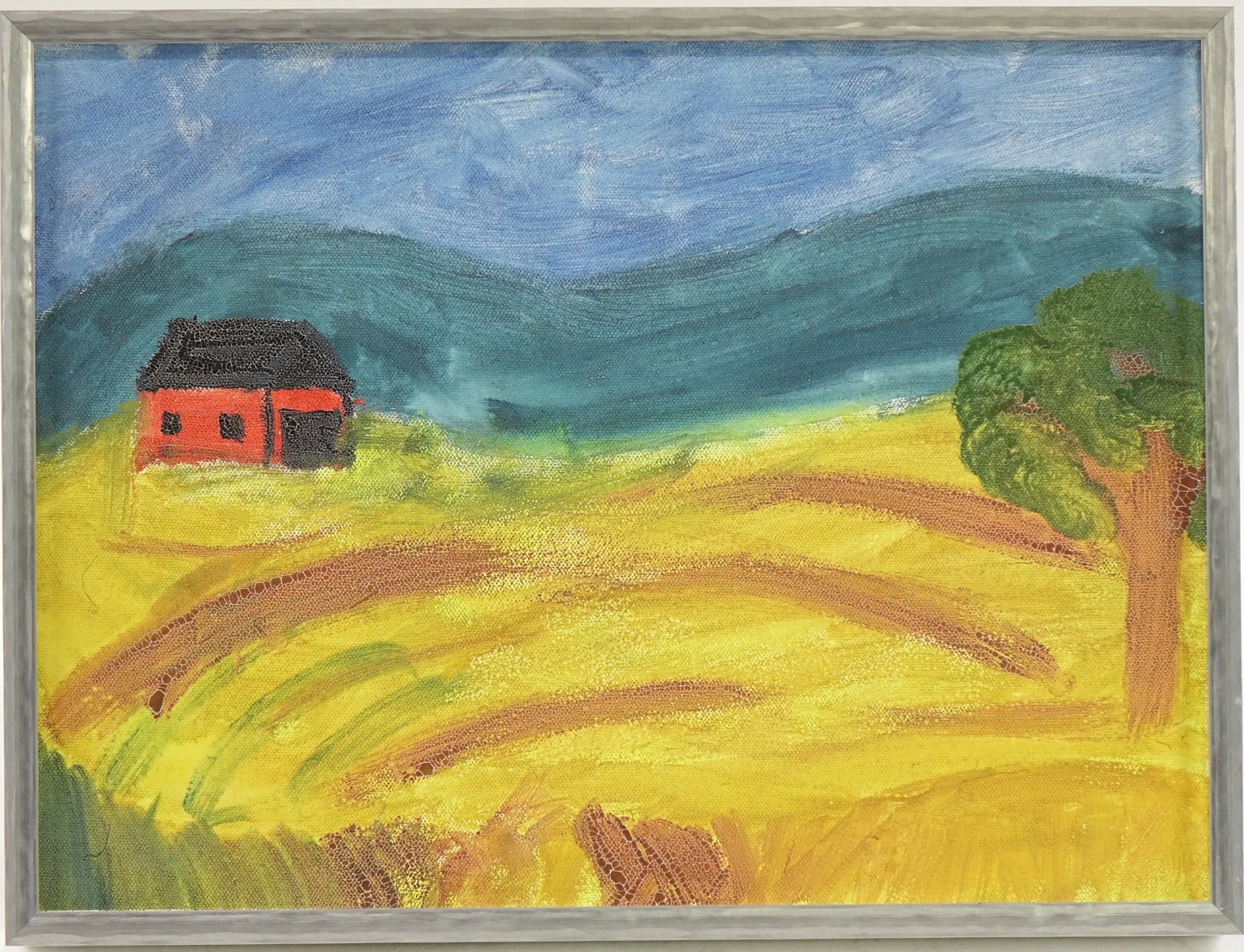 Field of Dreams - Early 20th Century Landscape, Original Acrylic Painting on Canvas, Framed - 3