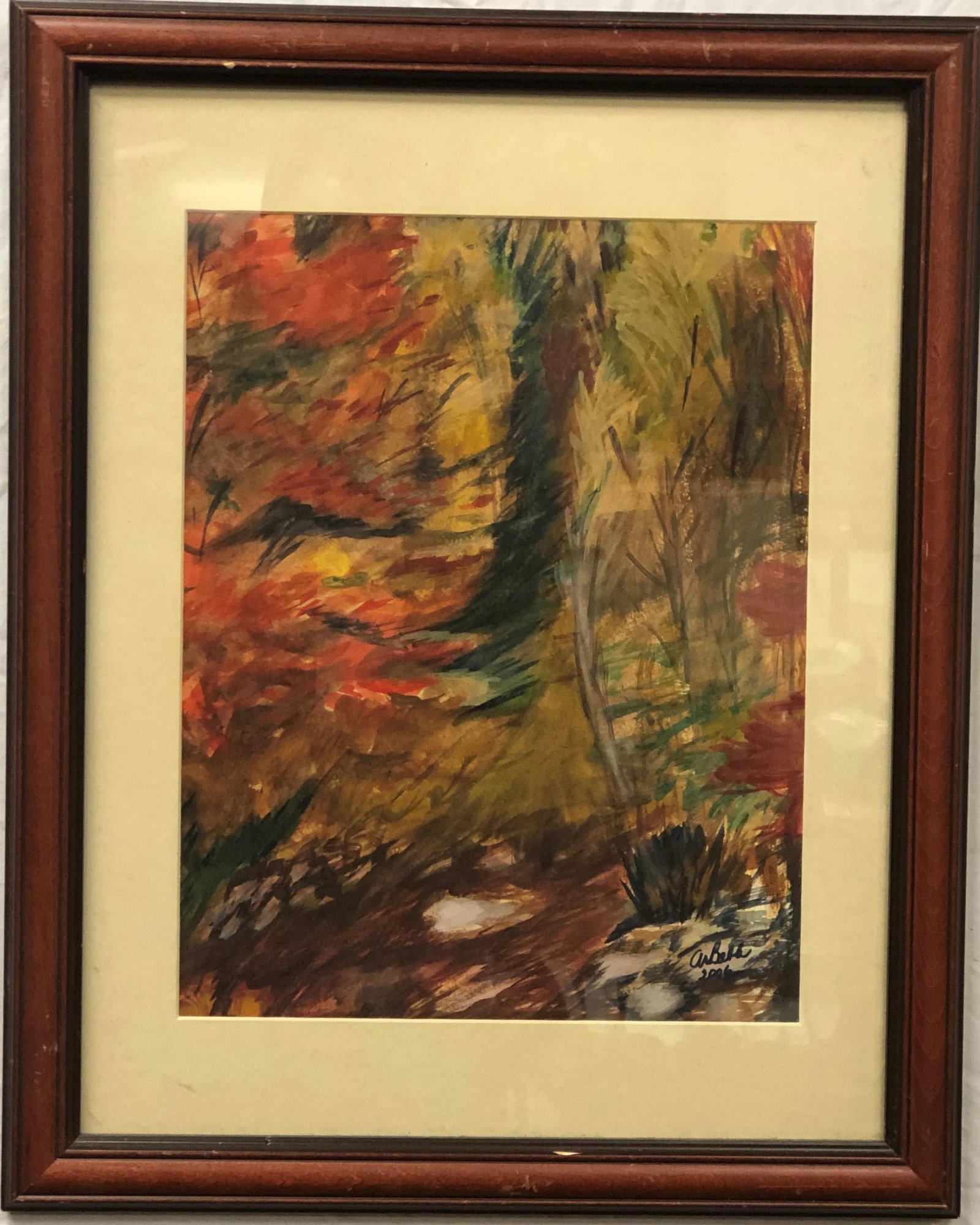 Early 20th Century Original Watercolor Painting Abstract Signed on the Bottom, Framed - 2