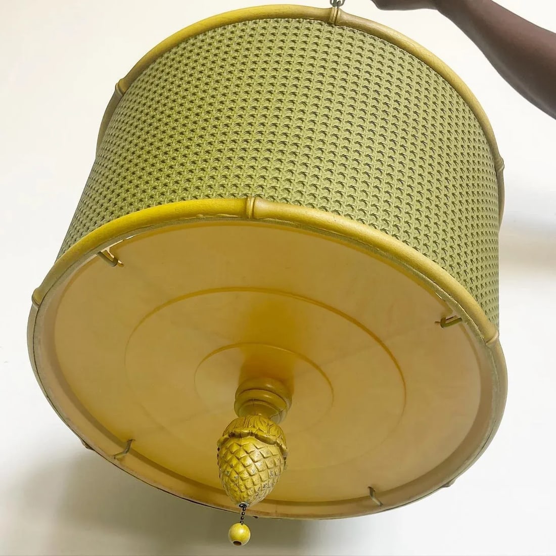 Regency Yellow and Green Cane Pineapple Pendant Lamp - 3