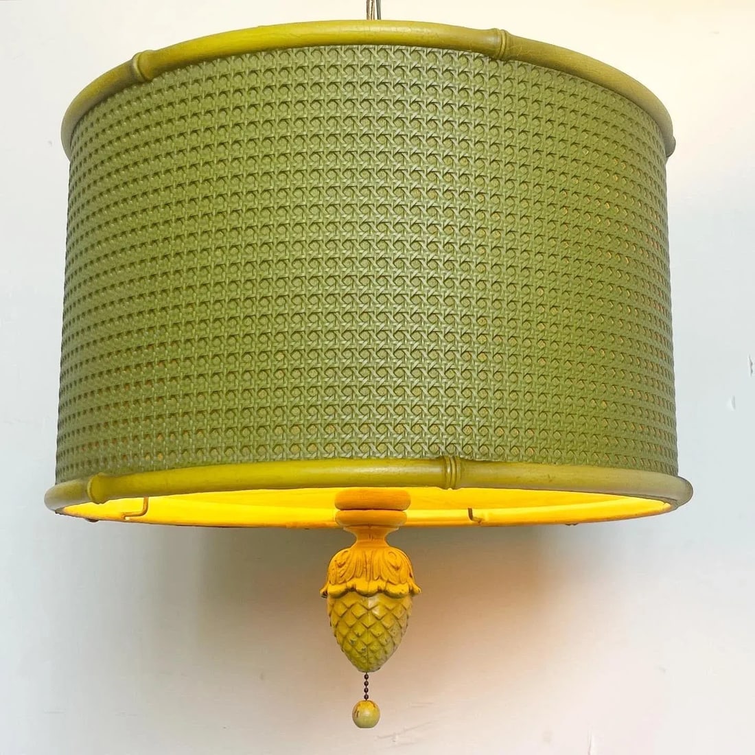 Regency Yellow and Green Cane Pineapple Pendant Lamp - 9