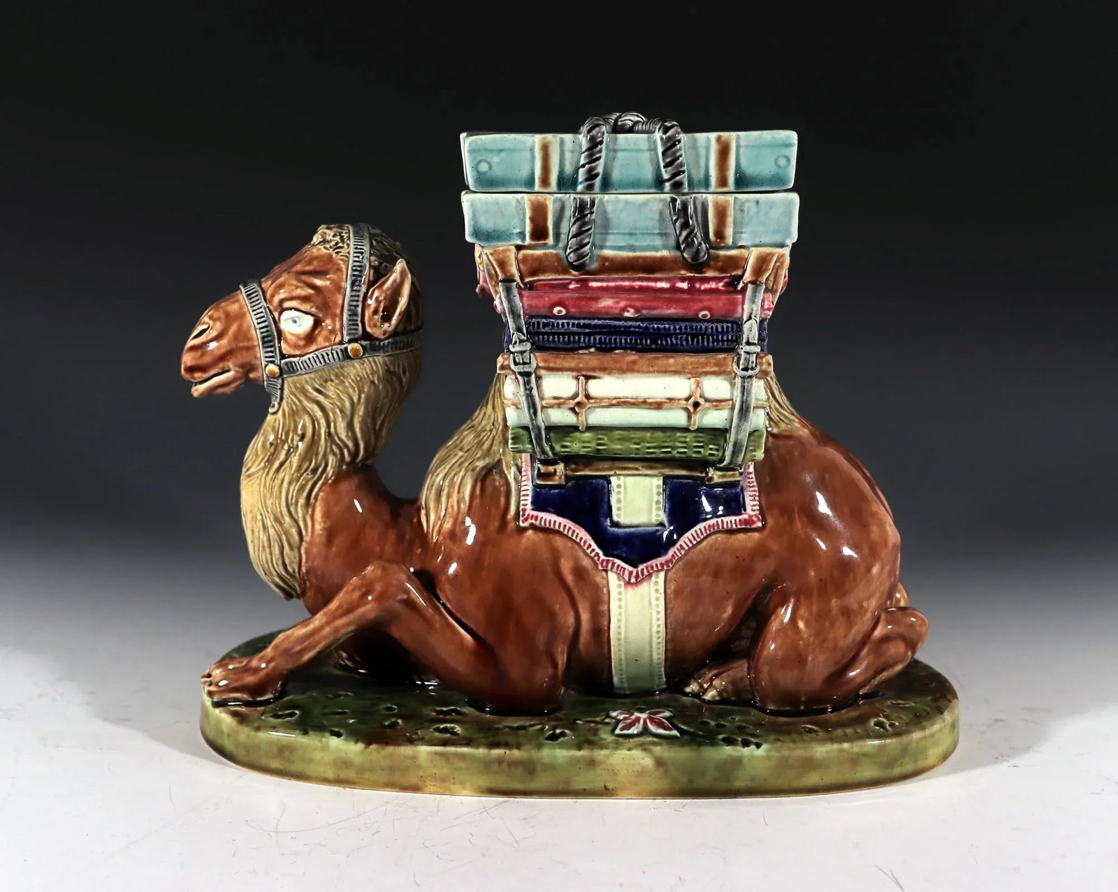French St. Amand Majolica Camel-Form Lidded Box - 12
