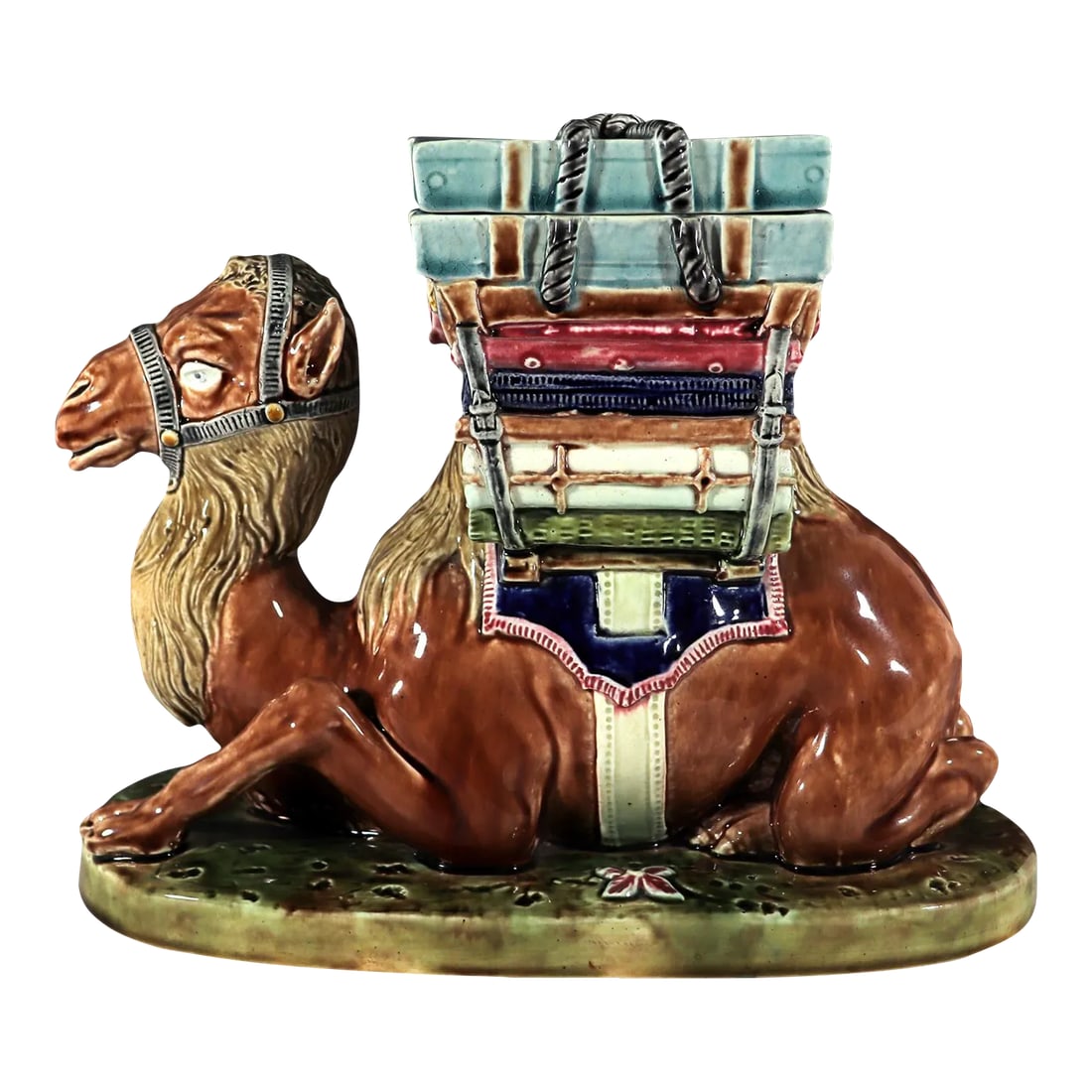French St. Amand Majolica Camel-Form Lidded Box (1 of 12)