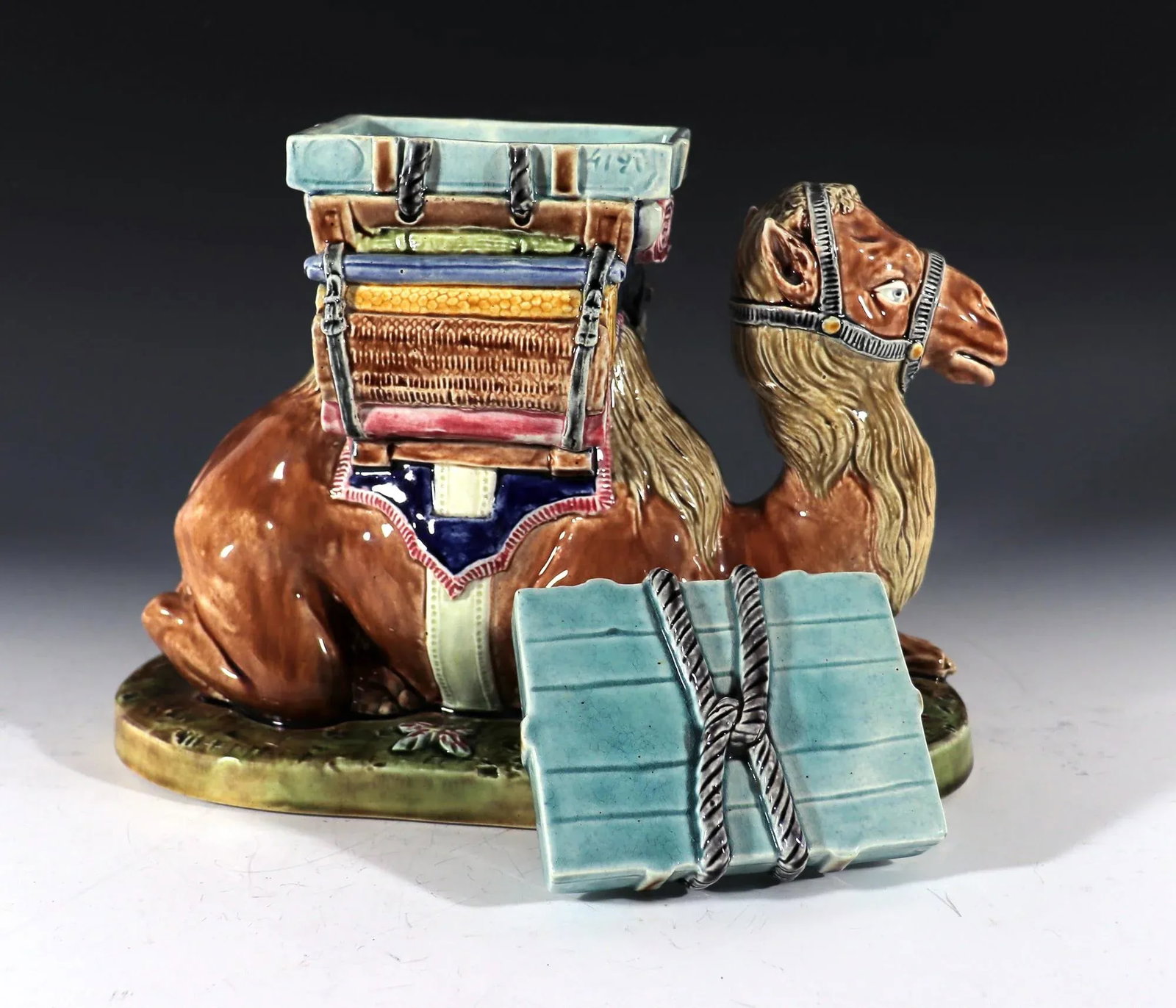French St. Amand Majolica Camel-Form Lidded Box - 2