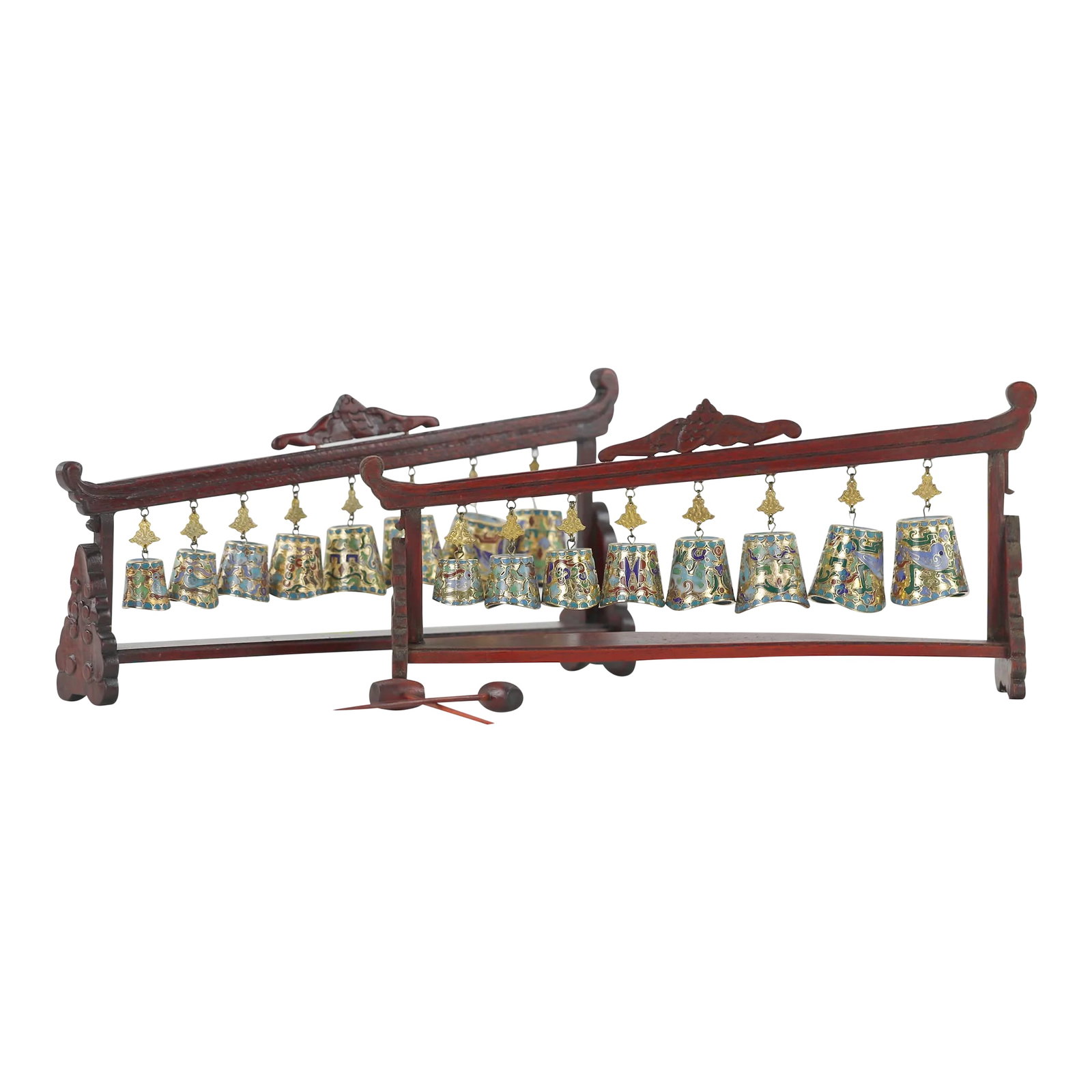 Vintage Cloisonné Chime Musical Meditation Bells Set: Chinese Cloisonné Chime Musical Meditation Bells Feng Shui Décor. Condition: Alterations: Original Condition Unaltered Imperfections: Some Imperfections Condition Notes: Very Good, some