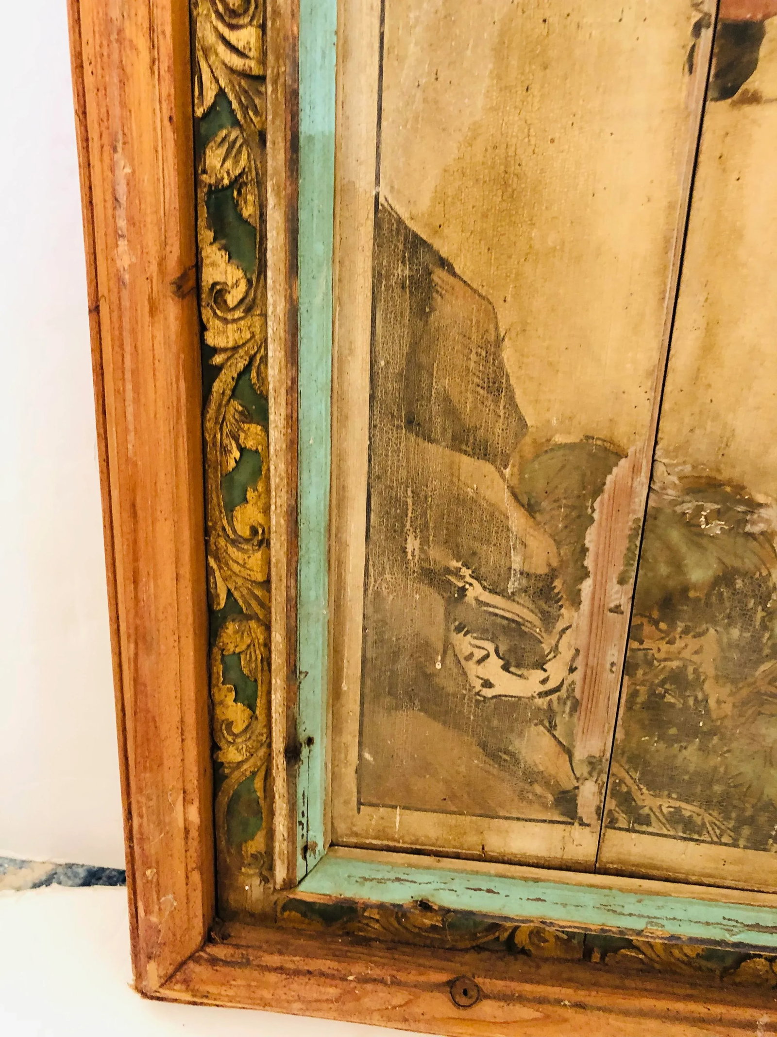 19th Century Antique Chinoiserie Figurative Distressed Painted Panels -A Pair - 12