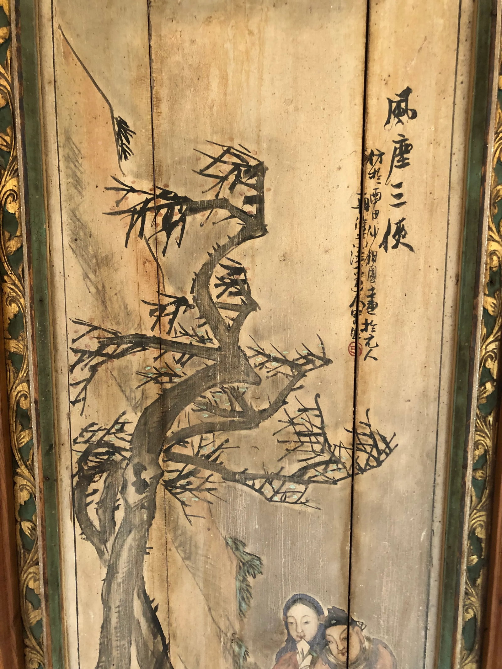 19th Century Antique Chinoiserie Figurative Distressed Painted Panels -A Pair - 4