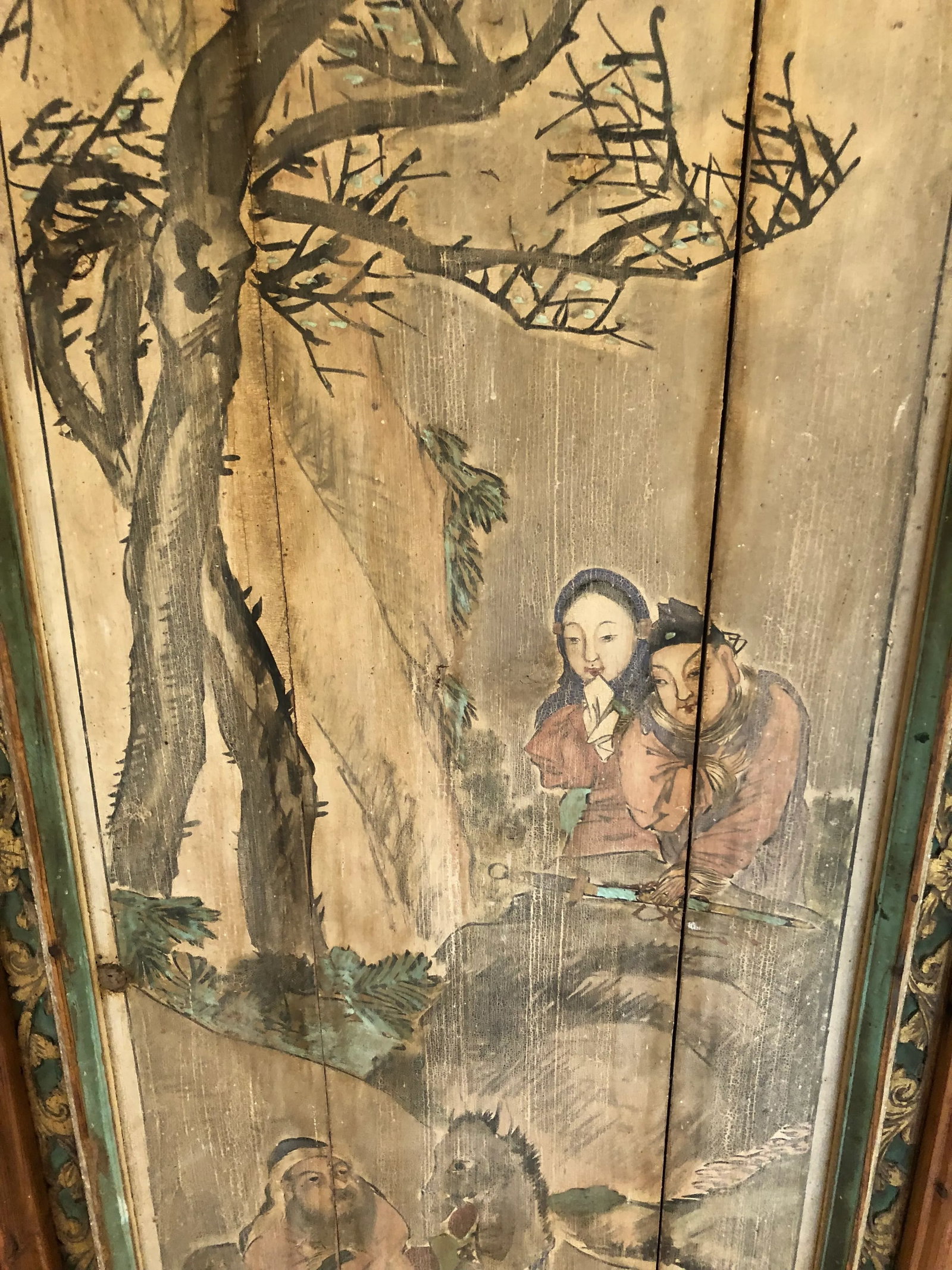 19th Century Antique Chinoiserie Figurative Distressed Painted Panels -A Pair - 6