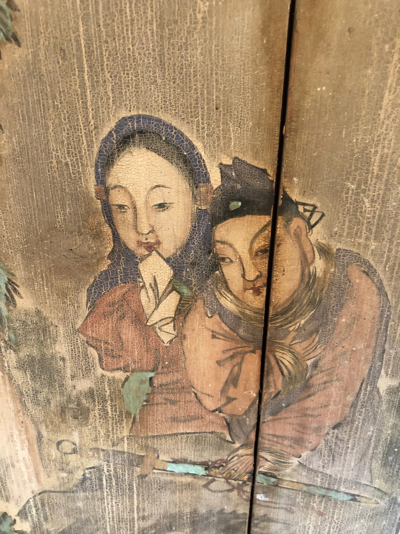 19th Century Antique Chinoiserie Figurative Distressed Painted Panels -A Pair - 7