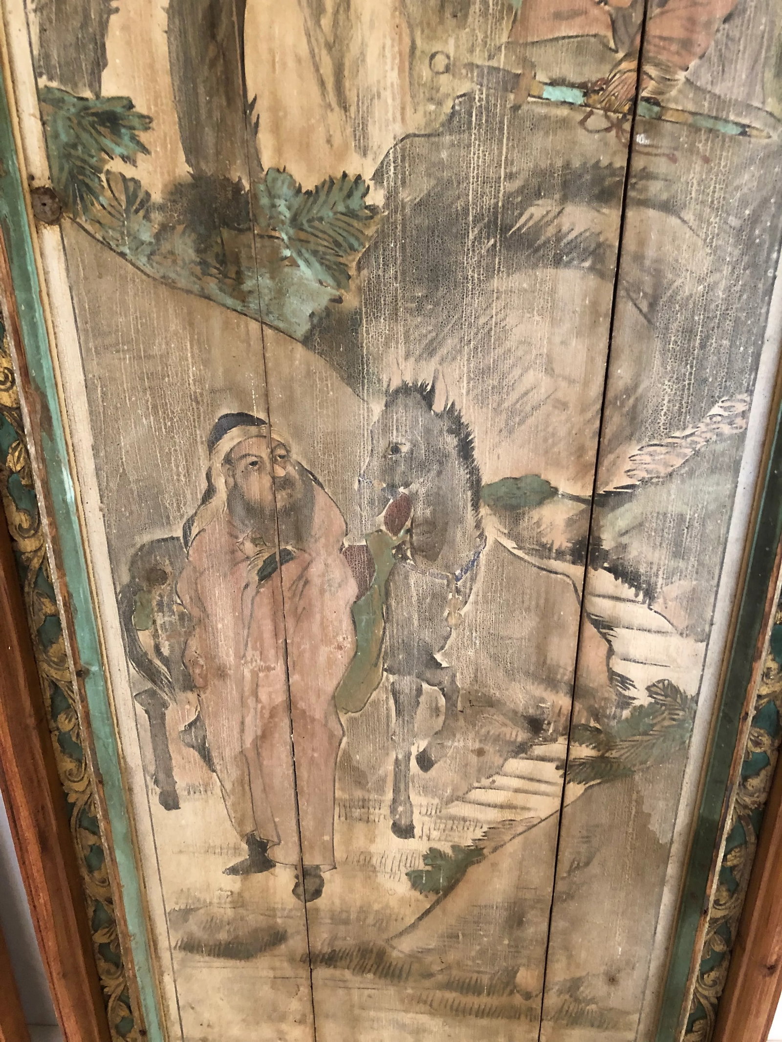 19th Century Antique Chinoiserie Figurative Distressed Painted Panels -A Pair - 9