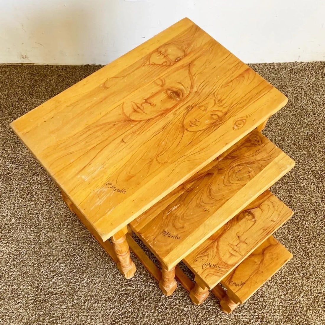 Vintage Wooden Hand Drawn Female Body Form Nesting Tables - Set of 4 - 10