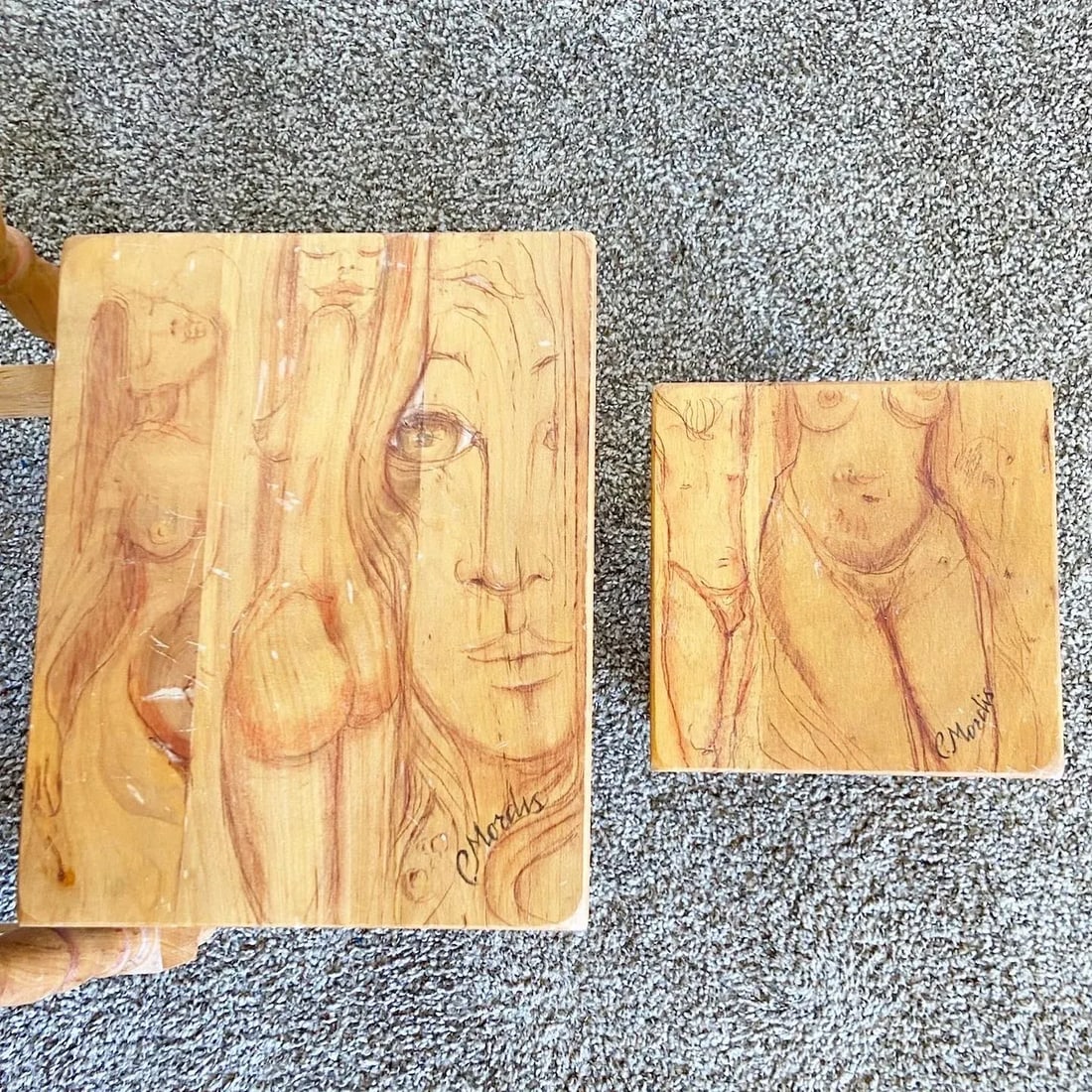 Vintage Wooden Hand Drawn Female Body Form Nesting Tables - Set of 4 - 3