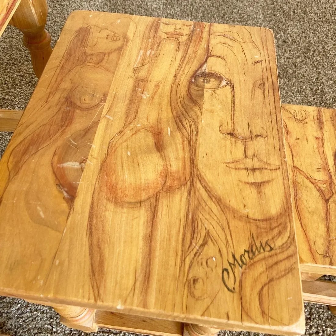 Vintage Wooden Hand Drawn Female Body Form Nesting Tables - Set of 4 - 9
