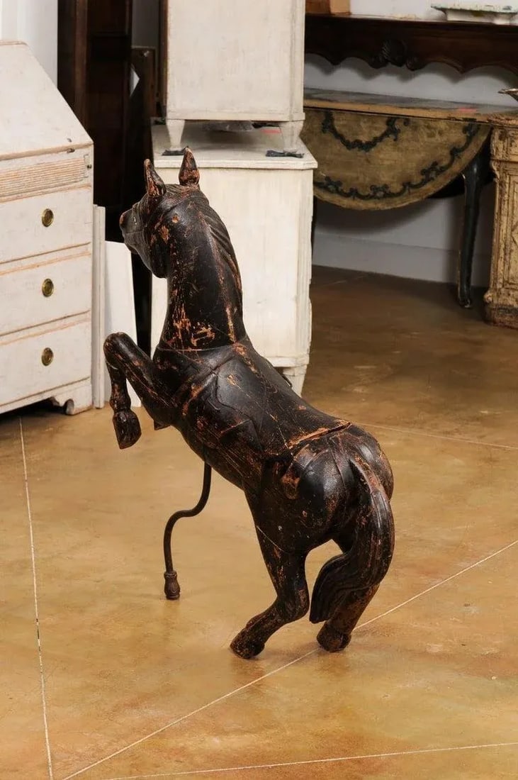 Late 19th Century French Carved Carousel Prancing Horse Sculpture with Patina - 11