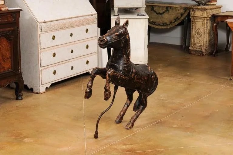 Late 19th Century French Carved Carousel Prancing Horse Sculpture with Patina - 12