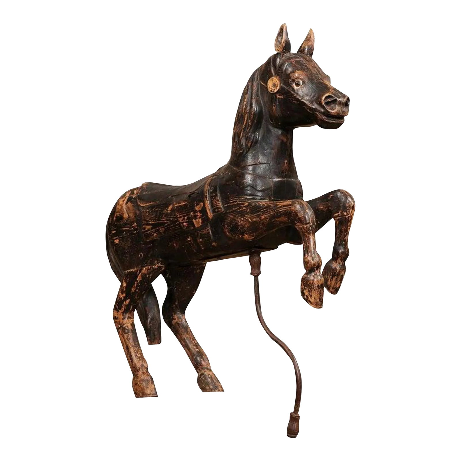 Late 19th Century French Carved Carousel Prancing Horse Sculpture with Patina (1 of 12)