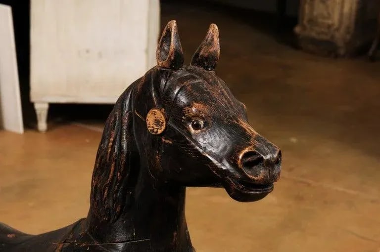 Late 19th Century French Carved Carousel Prancing Horse Sculpture with Patina - 5