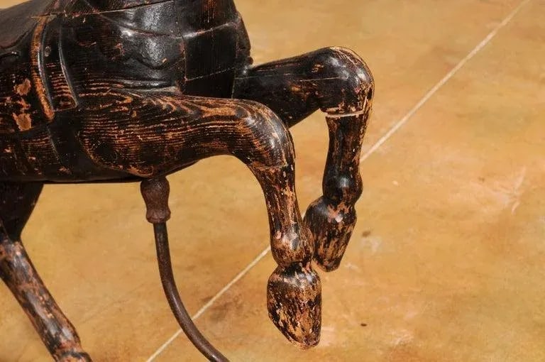Late 19th Century French Carved Carousel Prancing Horse Sculpture with Patina - 6