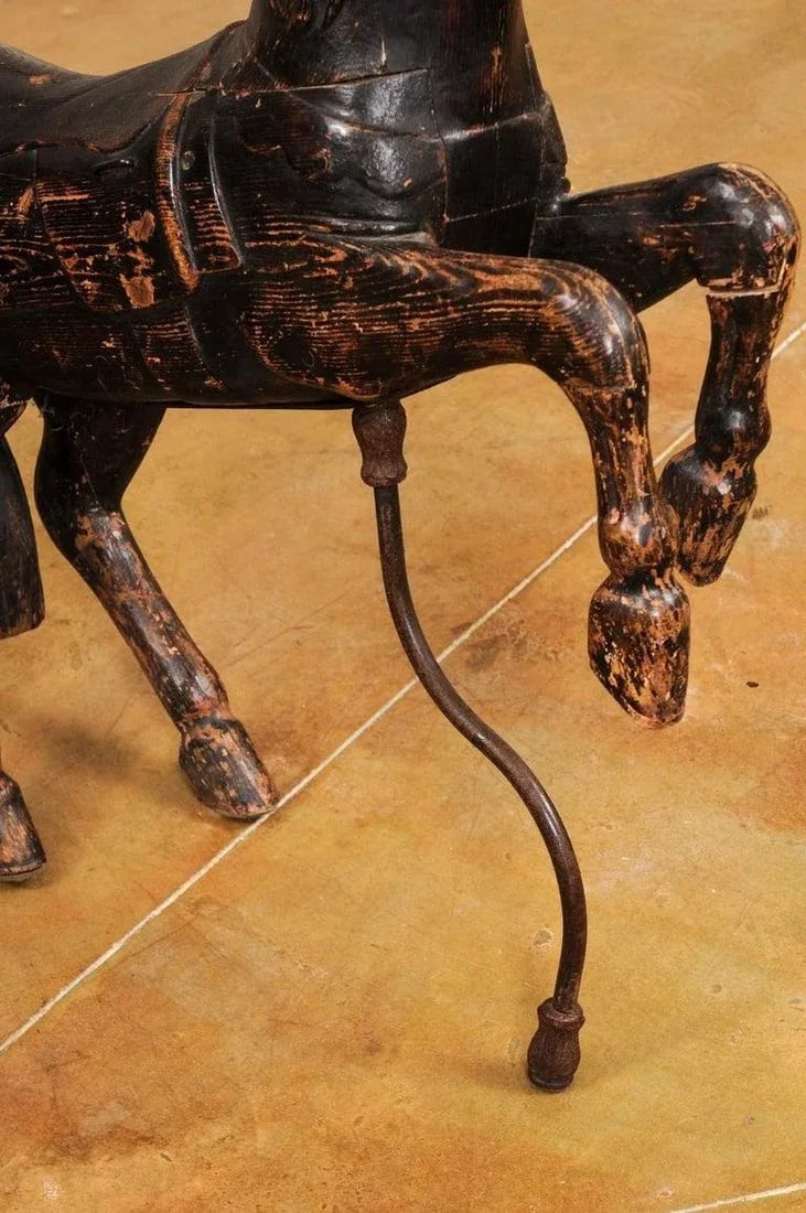 Late 19th Century French Carved Carousel Prancing Horse Sculpture with Patina - 7
