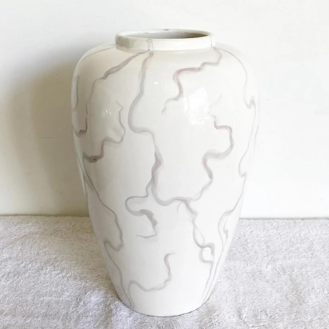 Italian Postmodern Cream With Colored Streak Vase - 2