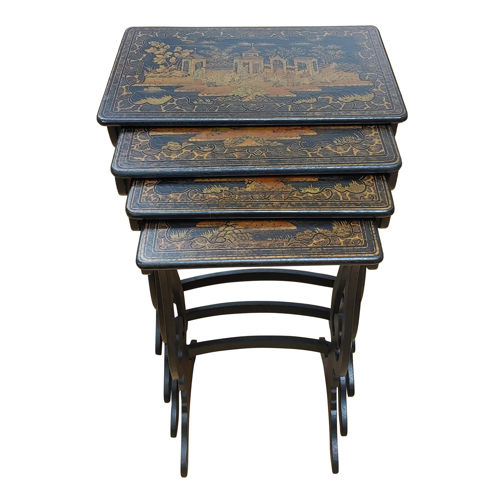 Early 2000s Chinese Black Matte Crackle Nesting Tables for Stickley- Set of 4 (1 of 7)