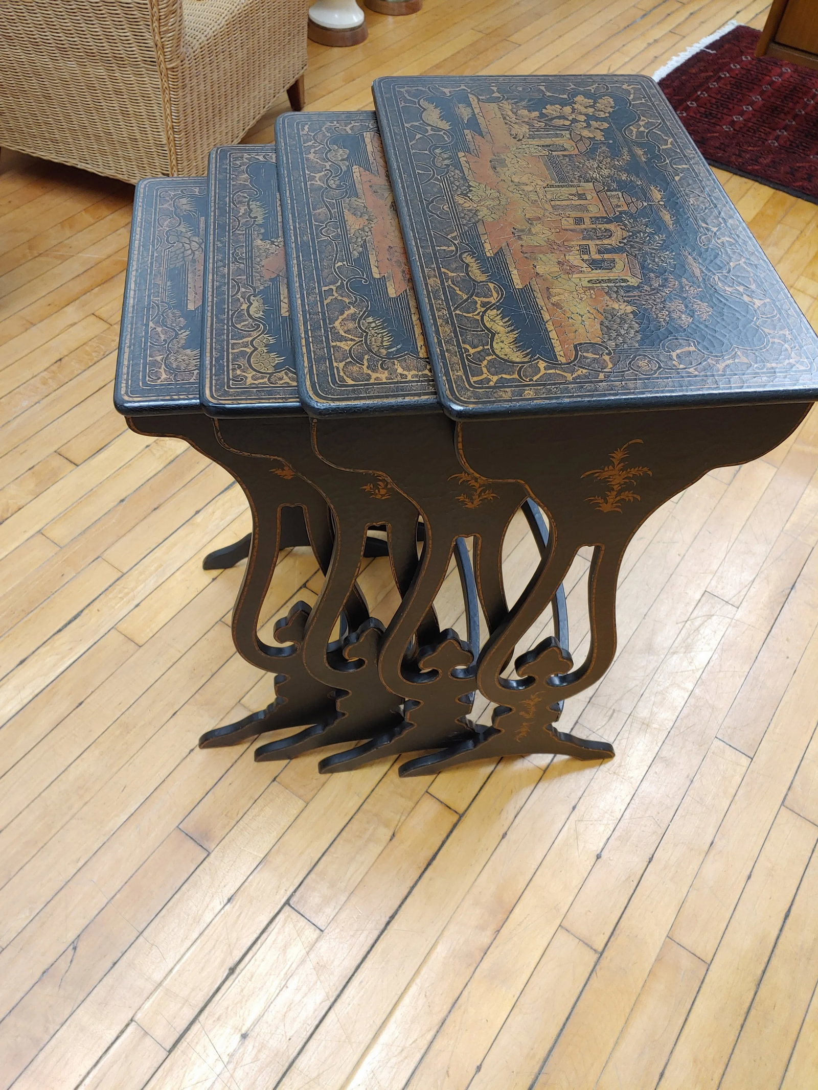 Early 2000s Chinese Black Matte Crackle Nesting Tables for Stickley- Set of 4 - 2