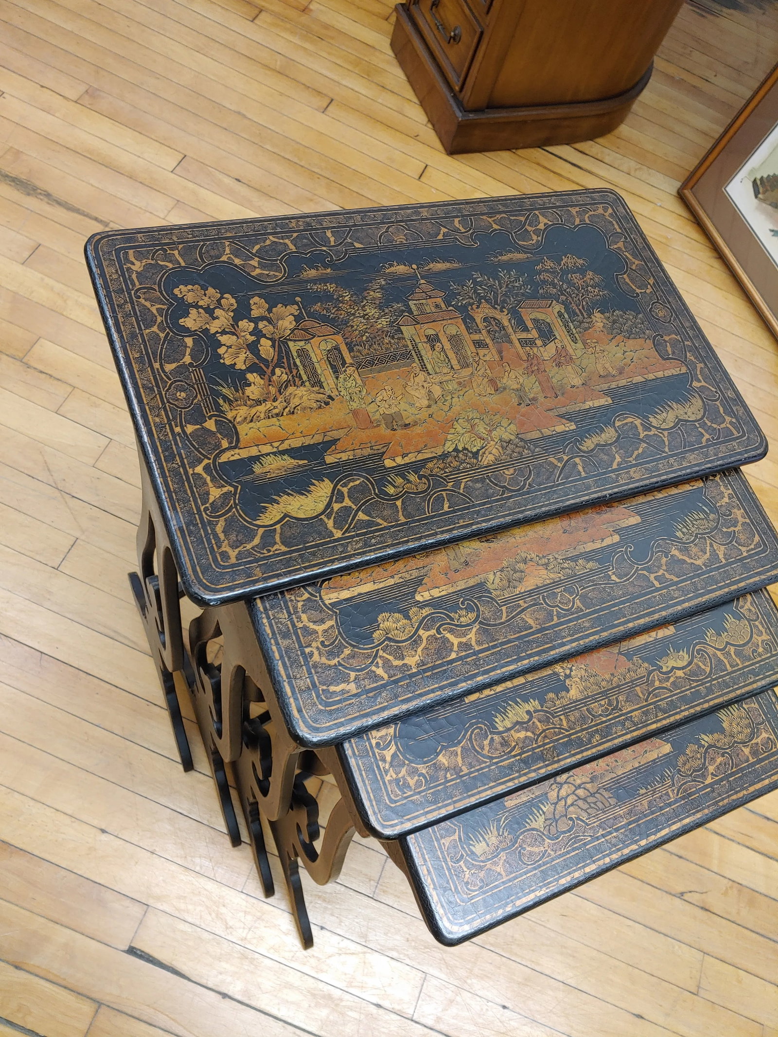 Early 2000s Chinese Black Matte Crackle Nesting Tables for Stickley- Set of 4 - 4