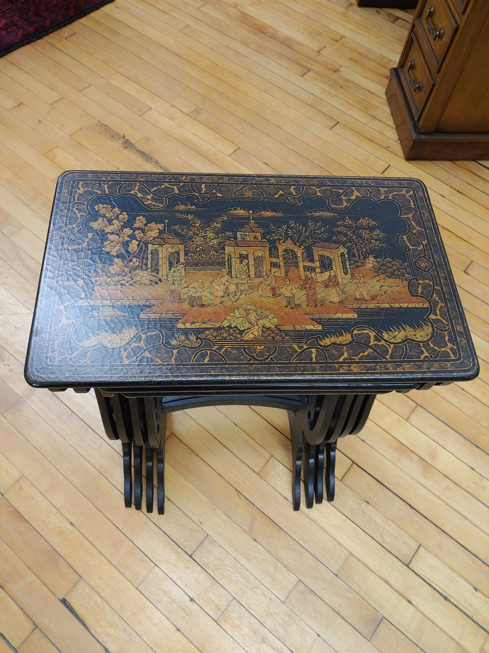 Early 2000s Chinese Black Matte Crackle Nesting Tables for Stickley- Set of 4 - 5