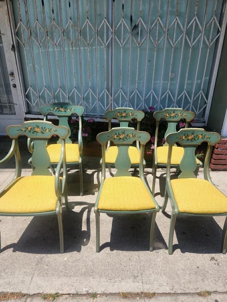 1970s Hand Painted Set of 6 Dining Chairs by Drexel Furniture - 9