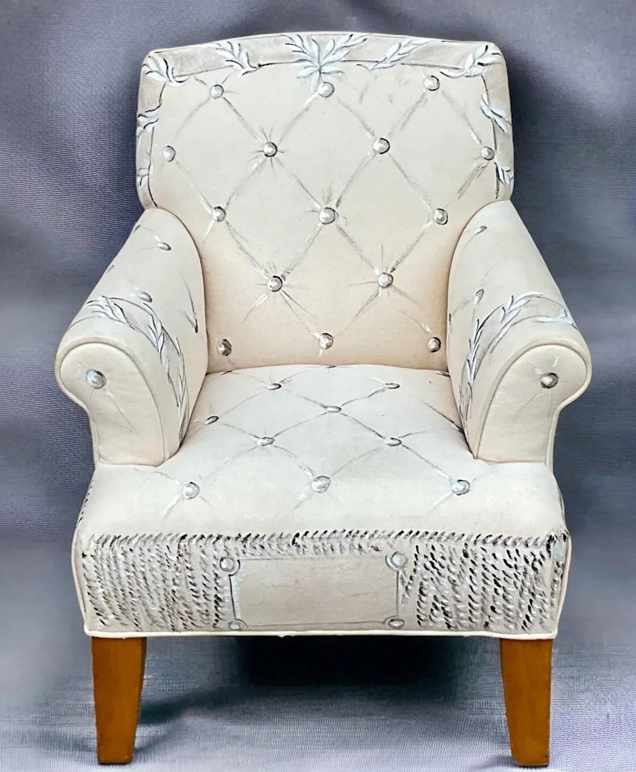 Limited Hand Painted Vera Wang Child'Aos Club or Wing Back Chair for Ethan Allen - 2