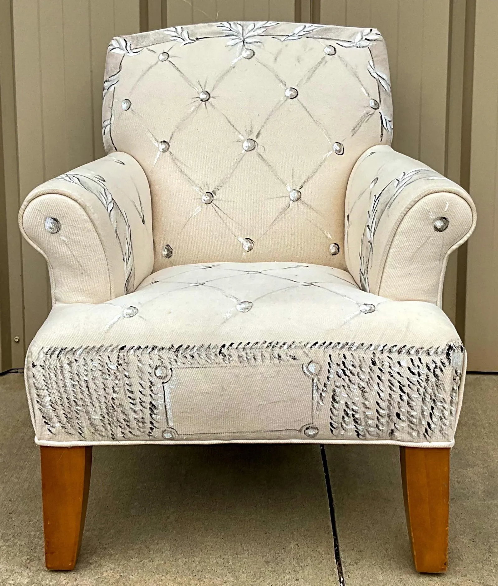 Limited Hand Painted Vera Wang Child'Aos Club or Wing Back Chair for Ethan Allen - 3