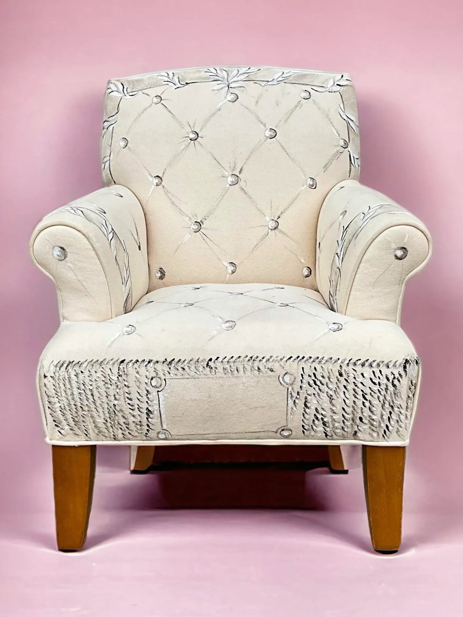 Limited Hand Painted Vera Wang Child'Aos Club or Wing Back Chair for Ethan Allen - 4