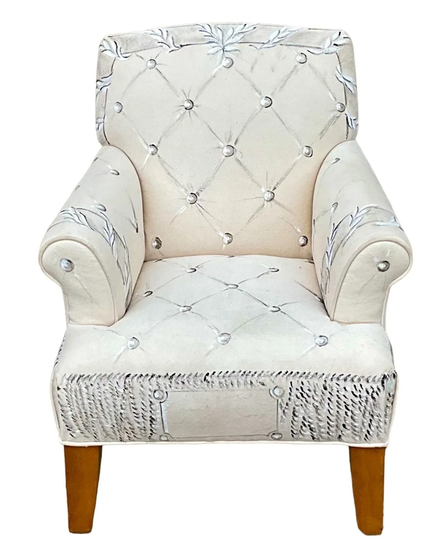 Limited Hand Painted Vera Wang Child'Aos Club or Wing Back Chair for Ethan Allen - 6