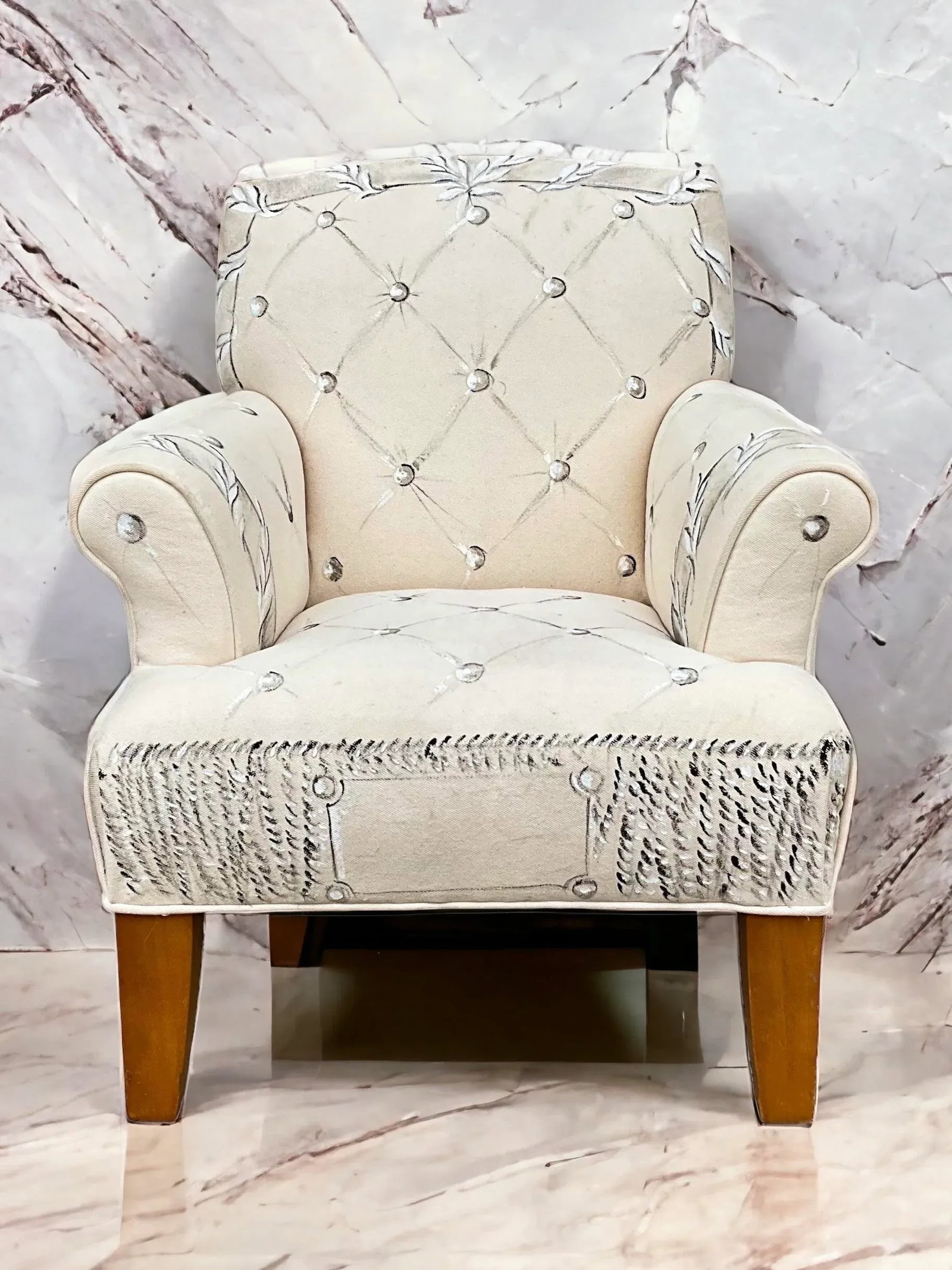 Limited Hand Painted Vera Wang Child'Aos Club or Wing Back Chair for Ethan Allen - 9