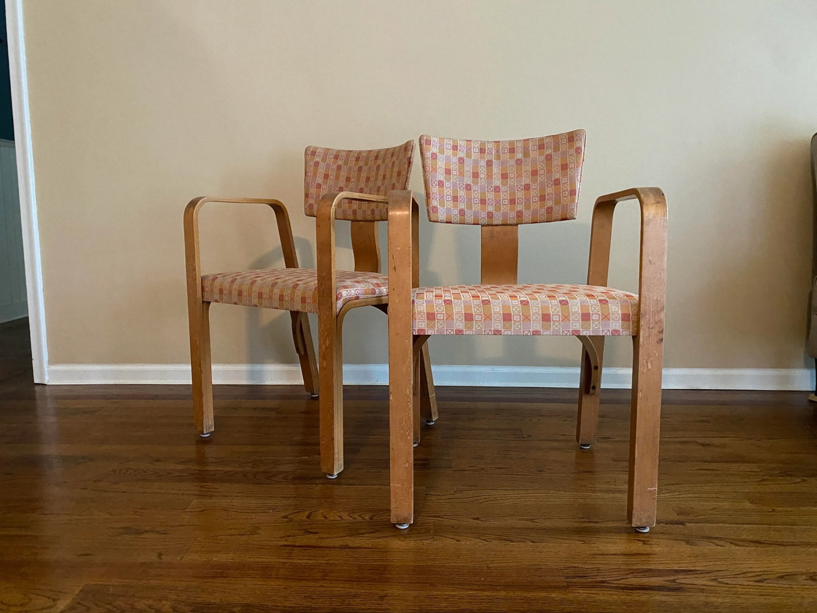 Joe Atkinson Designed Thonet Industries Arm Chairs Upholstered in Eames Crosspatch - 2