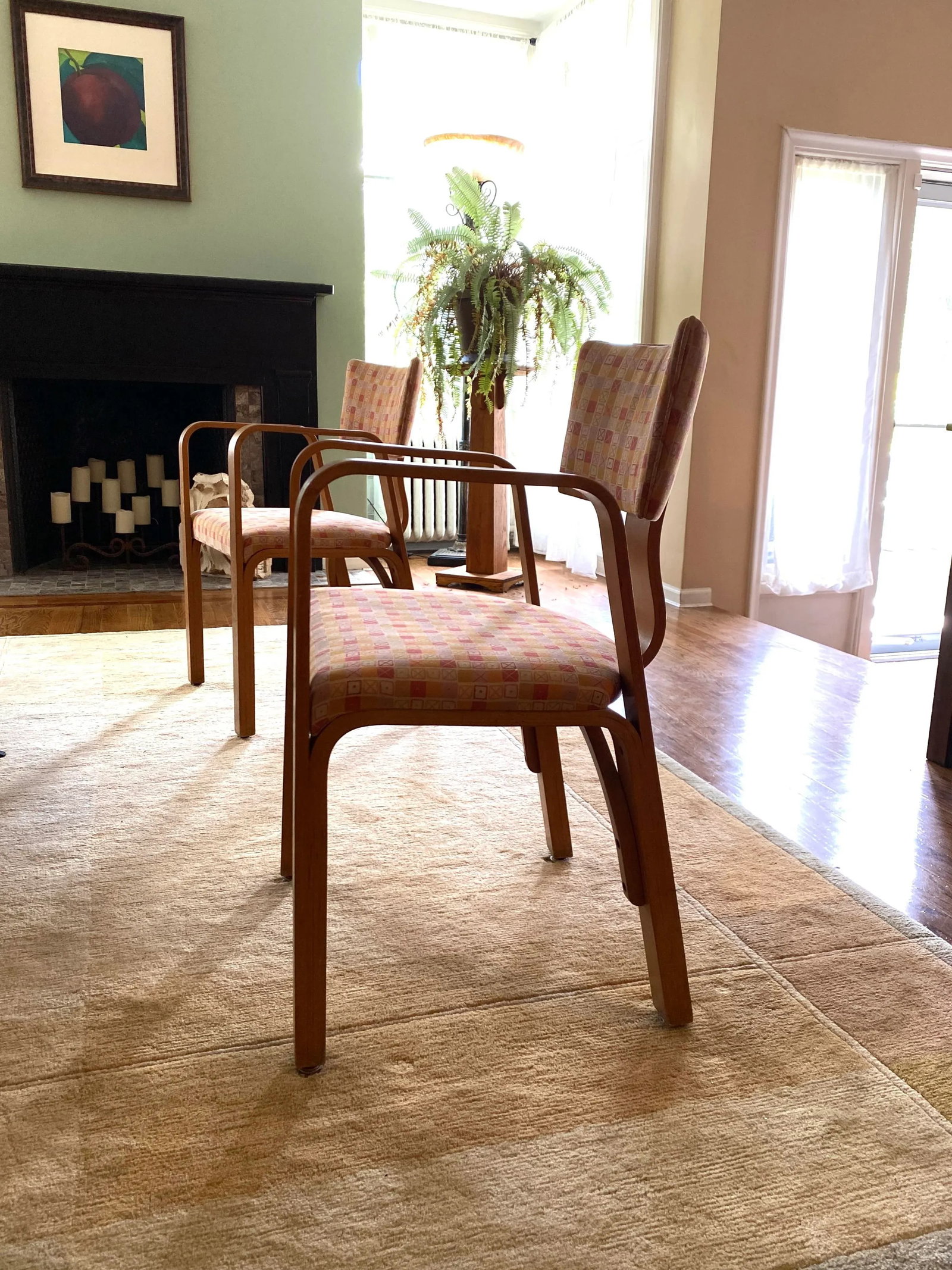 Joe Atkinson Designed Thonet Industries Arm Chairs Upholstered in Eames Crosspatch - 4