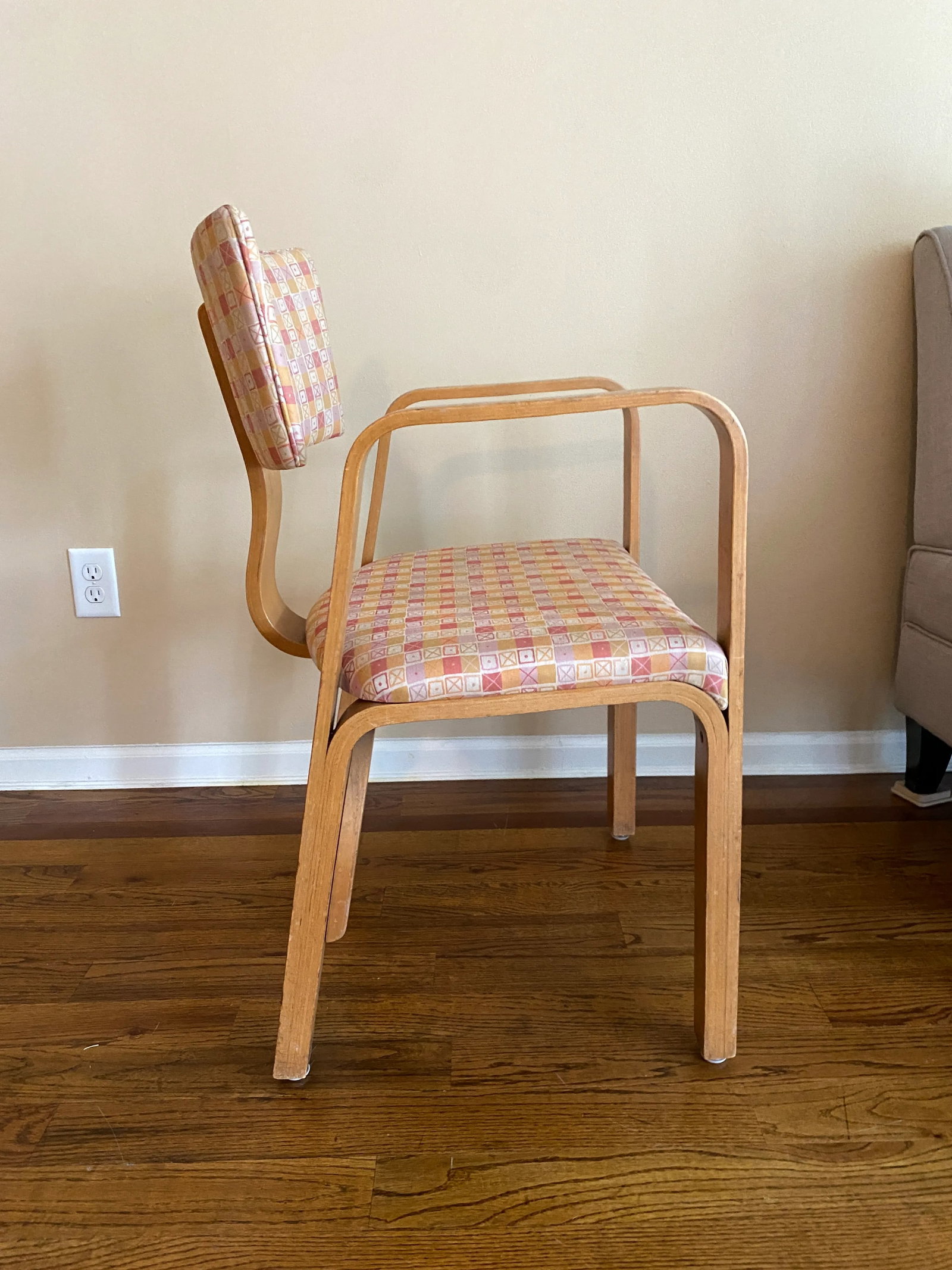 Joe Atkinson Designed Thonet Industries Arm Chairs Upholstered in Eames Crosspatch - 6