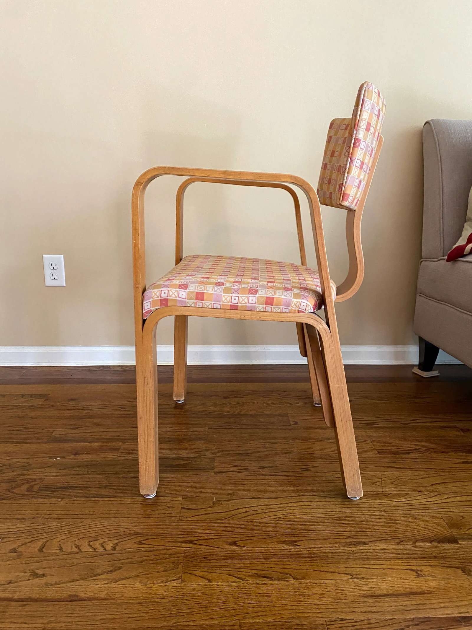 Joe Atkinson Designed Thonet Industries Arm Chairs Upholstered in Eames Crosspatch - 8