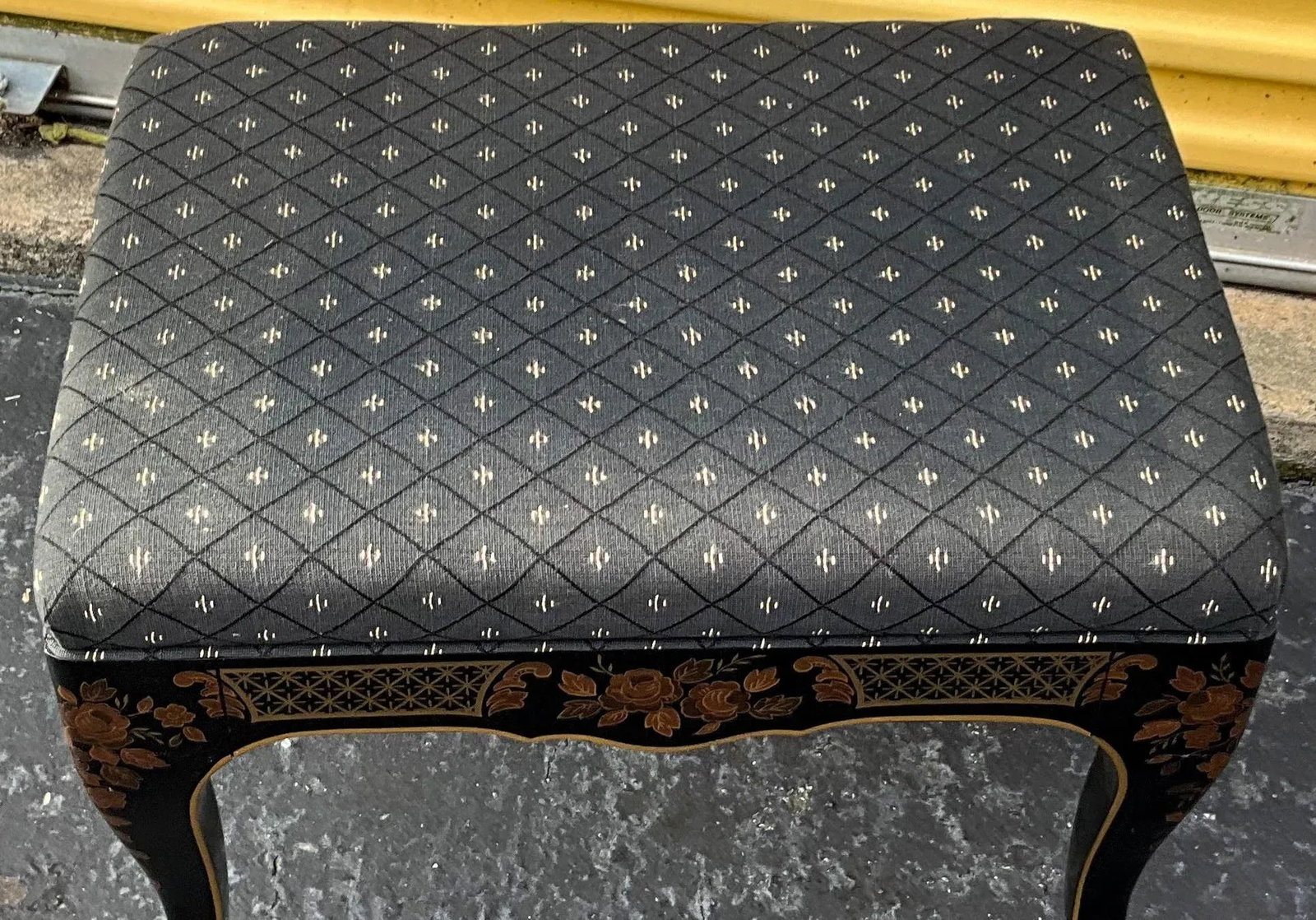 20th Century Black Lacquer Chinoiserie Painted Ottomans - Pair - 4