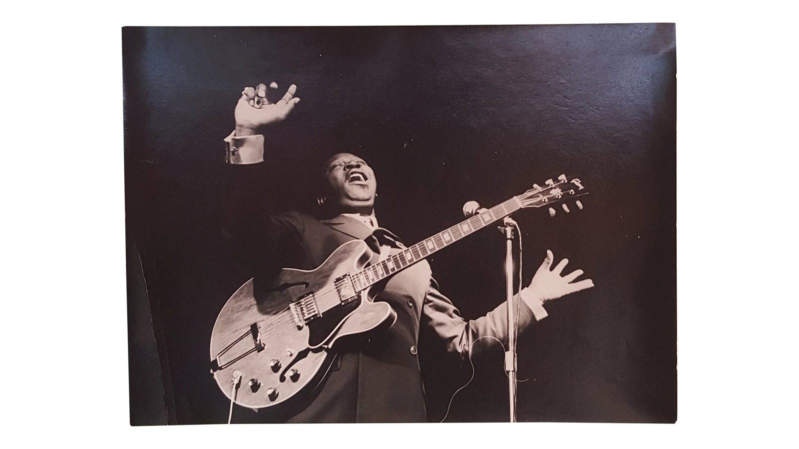 1950s Photograph of BB King by Alfred Statler: Alfred Statler Photograph of BB King. This is a selection out of Alred Statler's work prints from his estate. Alfred was so incredible at capturing the true essence of his subjects. BB is belting away
