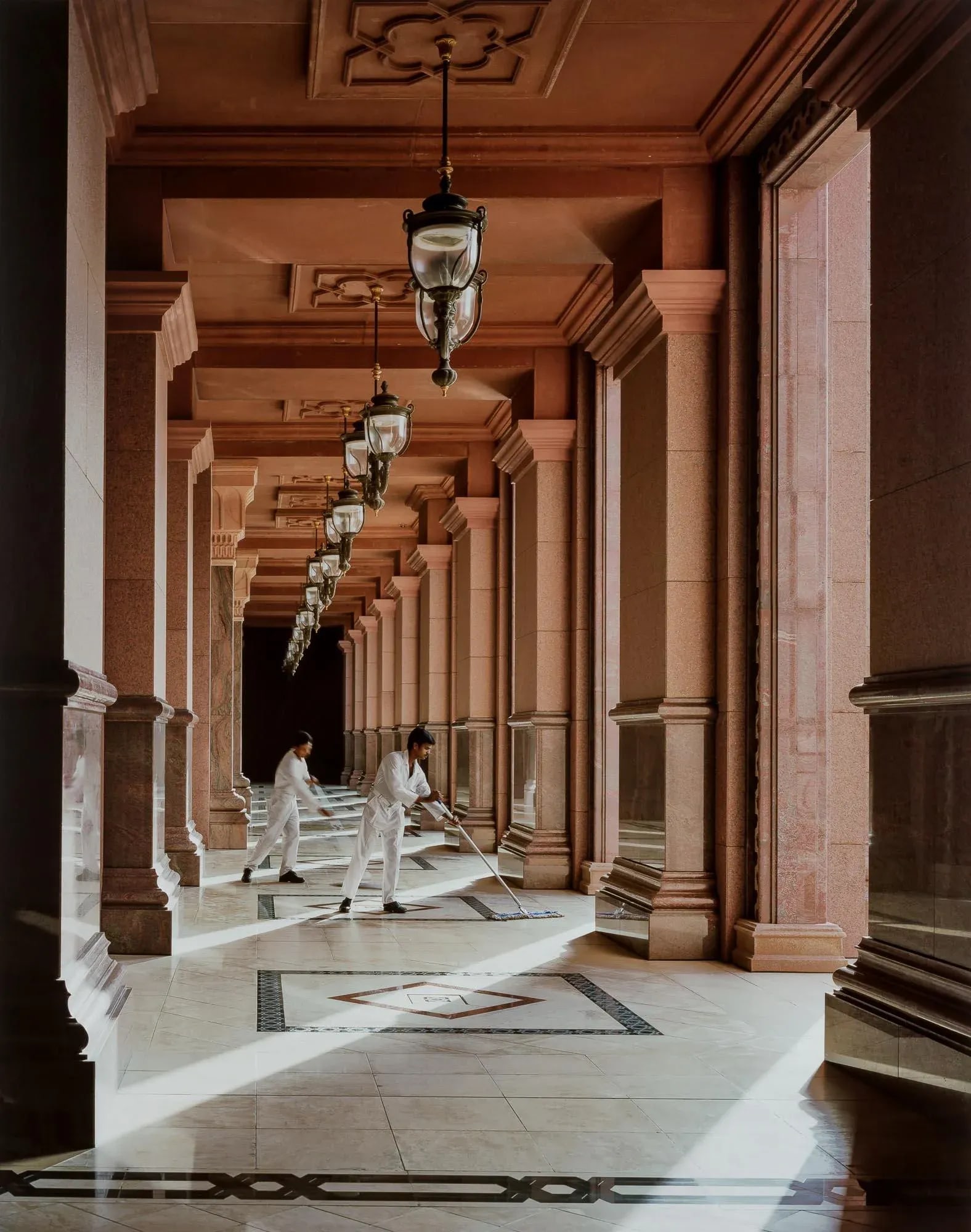 2013 Andrew Moore, "Sweepers, Emirates Palace, Abu Dhabi, 2009" Framed, Digital C-Print, Edition 1 o: Digital chromogenic print, printed 2013, 45 1/2" x 37 1/2" (1160 x 950 mm), verso signed, titled and numbered 1 from the edition of five. Labeled on reverse from Yancey Richardson gallery, New York.