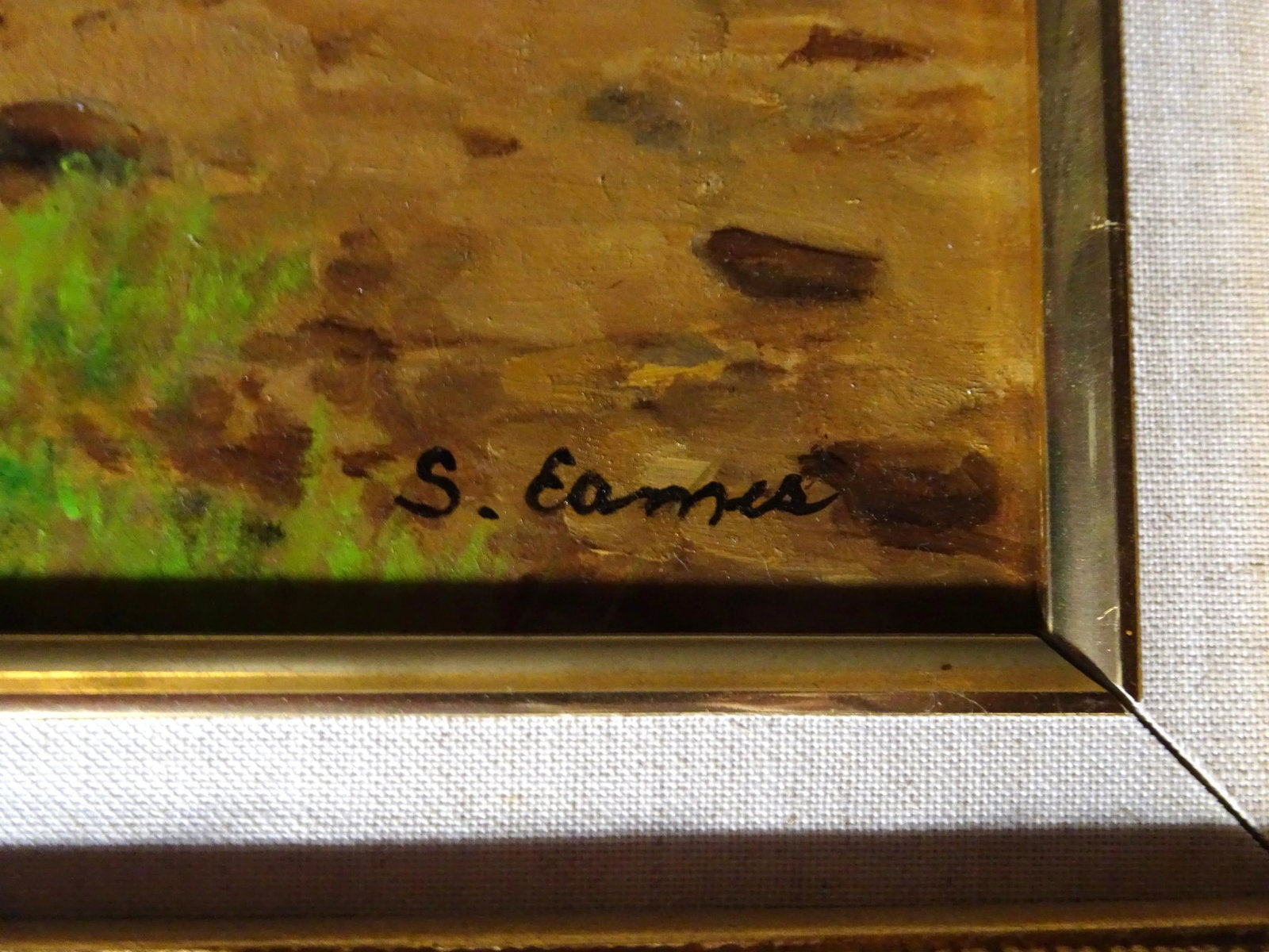 2005 "Ewe and Lamb", Oil Painting on Masonite by Sandra Eames, Framed - 4