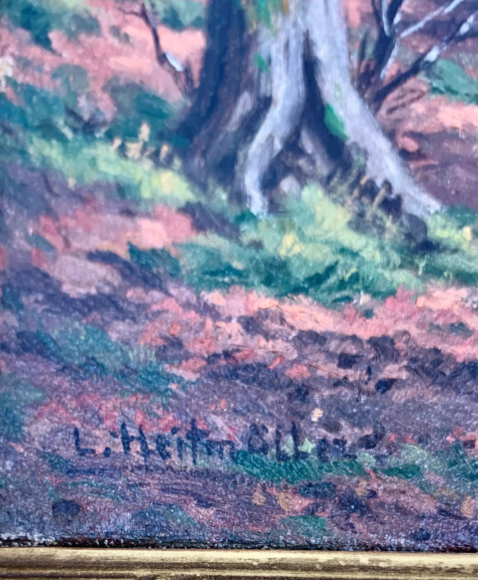 Antique Oil Painting of a Lady in the Forest Trail, Signed and Framed - 5