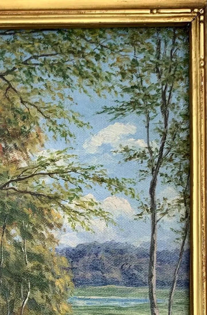 Antique Oil Painting of a Lady in the Forest Trail, Signed and Framed - 8