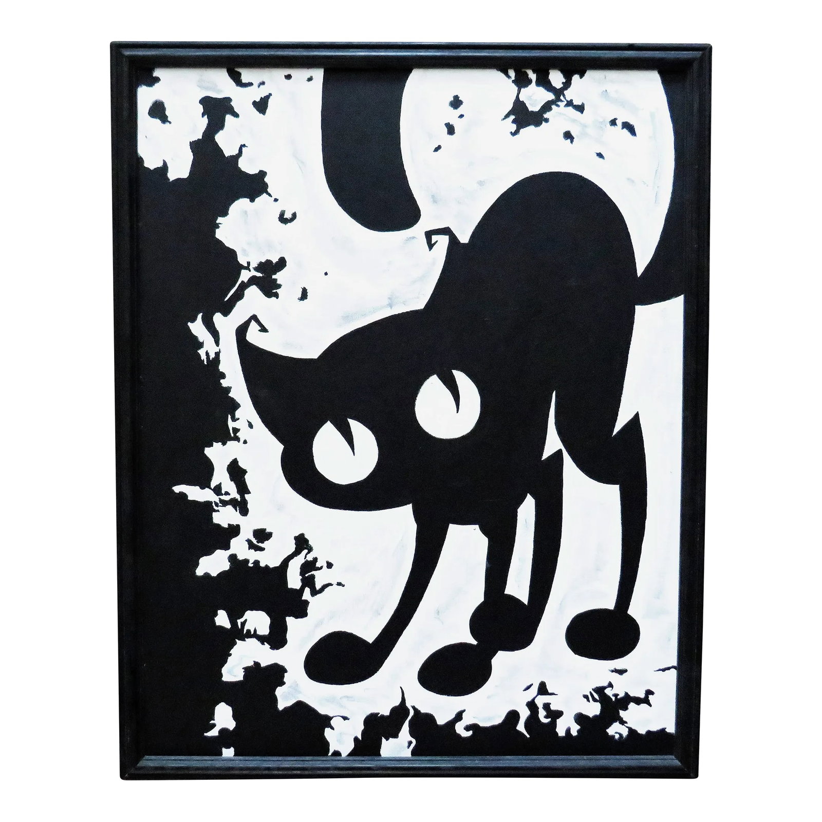 Cat Oil Portrait Painting Abstract Black & White Mid Century Modern Surrealist Orchestra Musical