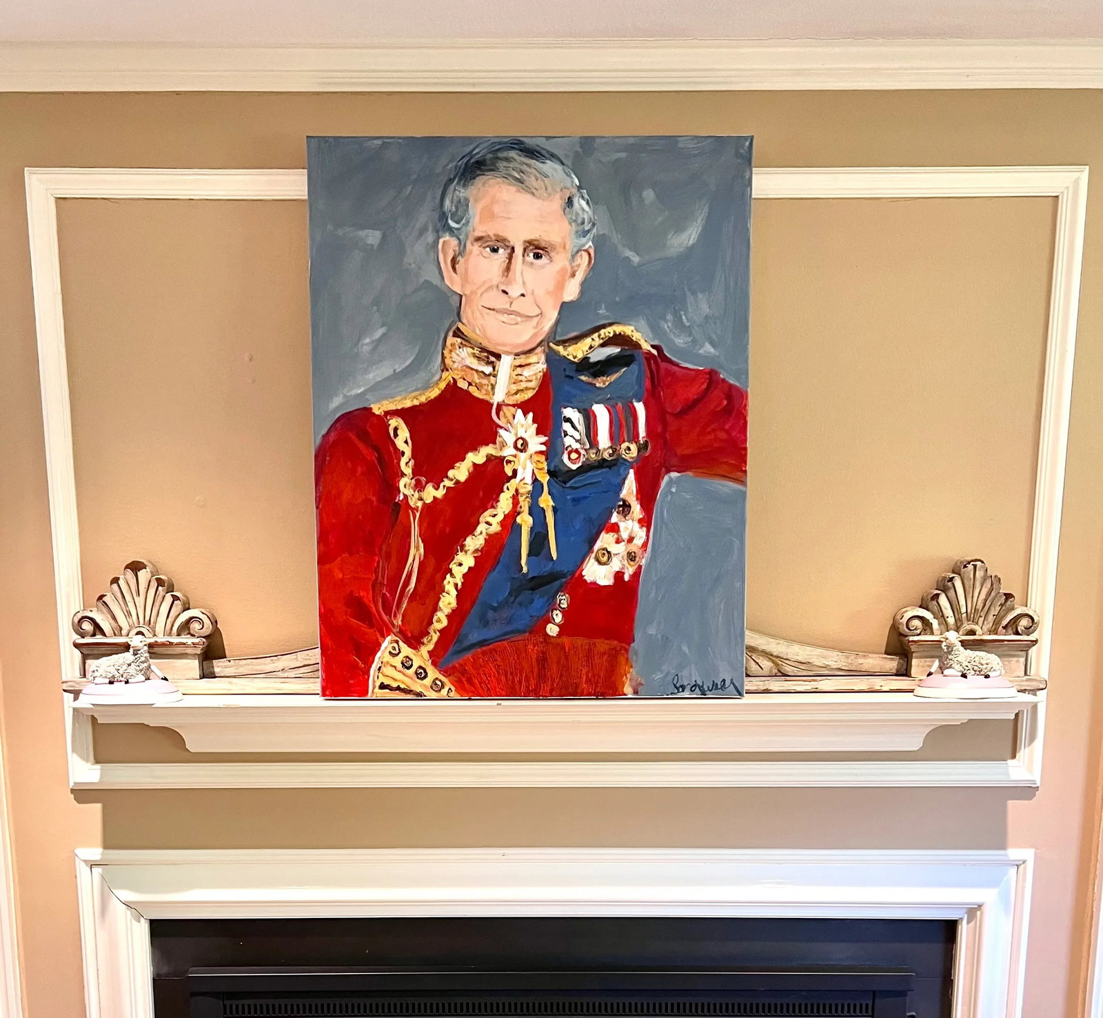 King Charles III Original Expressionist Portrait Acrylic Painting by Sandy Welch - 4