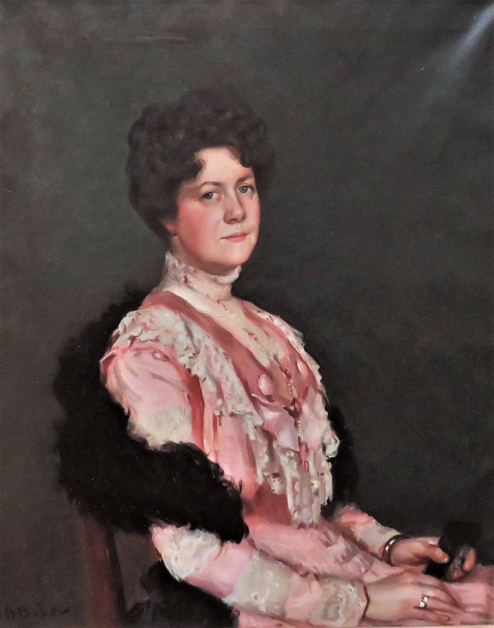 Early 20th C. Portrait Oil Painting of a Woman Lady Antique Victorian Signed Samuel Burtis Baker - 2
