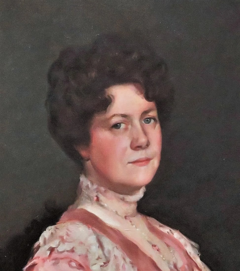 Early 20th C. Portrait Oil Painting of a Woman Lady Antique Victorian Signed Samuel Burtis Baker - 4